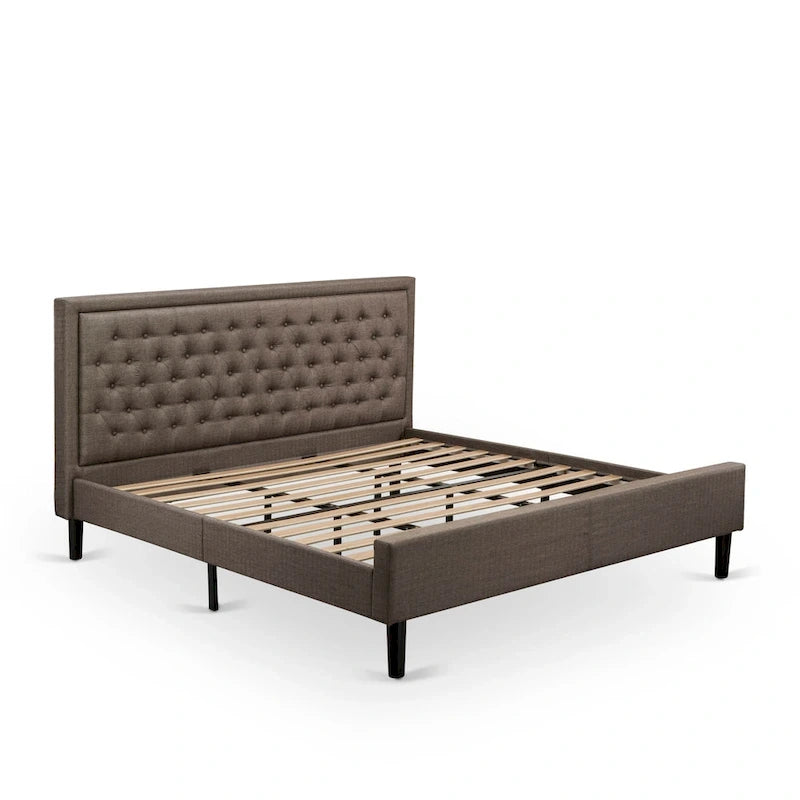 East West Furniture Platform Bed - Linen Fabric Bed - Headboard with Button Tufted Trim Design - (Size/Color options)