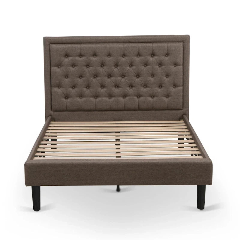 East West Furniture Platform Bed - Linen Fabric Bed - Headboard with Button Tufted Trim Design - (Size/Color options)
