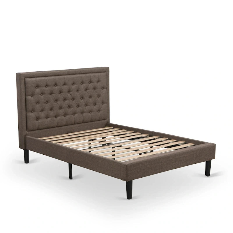 East West Furniture Platform Bed - Linen Fabric Bed - Headboard with Button Tufted Trim Design - (Size/Color options)
