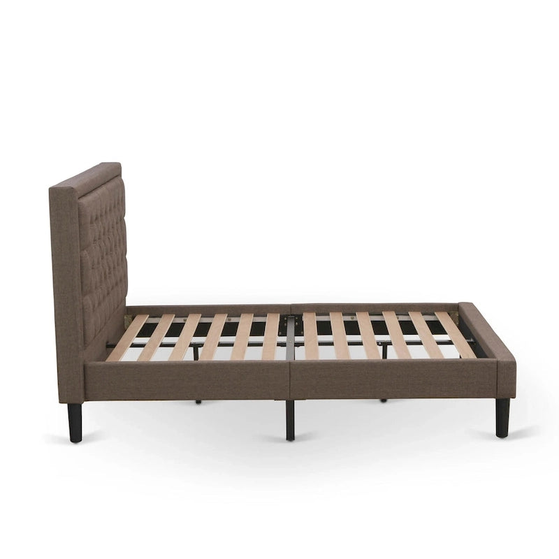 East West Furniture Platform Bed - Linen Fabric Bed - Headboard with Button Tufted Trim Design - (Size/Color options)