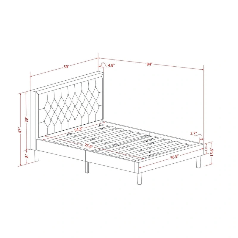 East West Furniture Platform Bed - Linen Fabric Bed - Headboard with Button Tufted Trim Design - (Size/Color options)