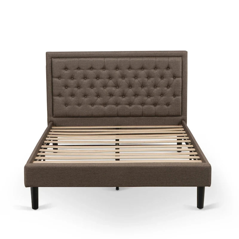 East West Furniture Platform Bed - Linen Fabric Bed - Headboard with Button Tufted Trim Design - (Size/Color options)