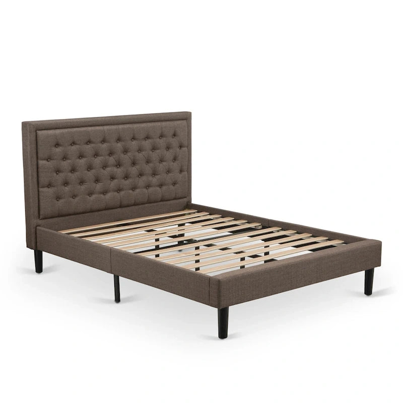 East West Furniture Platform Bed - Linen Fabric Bed - Headboard with Button Tufted Trim Design - (Size/Color options)