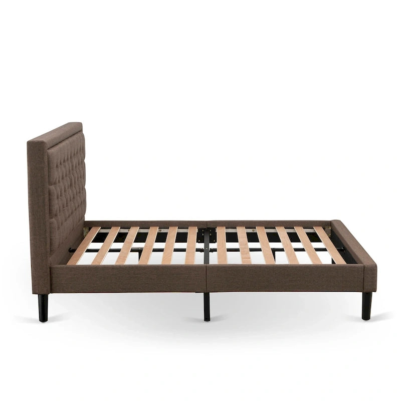 East West Furniture Platform Bed - Linen Fabric Bed - Headboard with Button Tufted Trim Design - (Size/Color options)