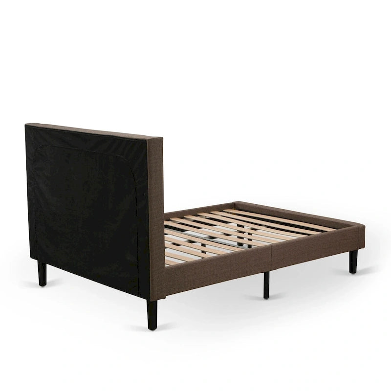 East West Furniture Platform Bed - Linen Fabric Bed - Headboard with Button Tufted Trim Design - (Size/Color options)