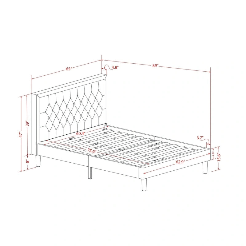 East West Furniture Platform Bed - Linen Fabric Bed - Headboard with Button Tufted Trim Design - (Size/Color options)