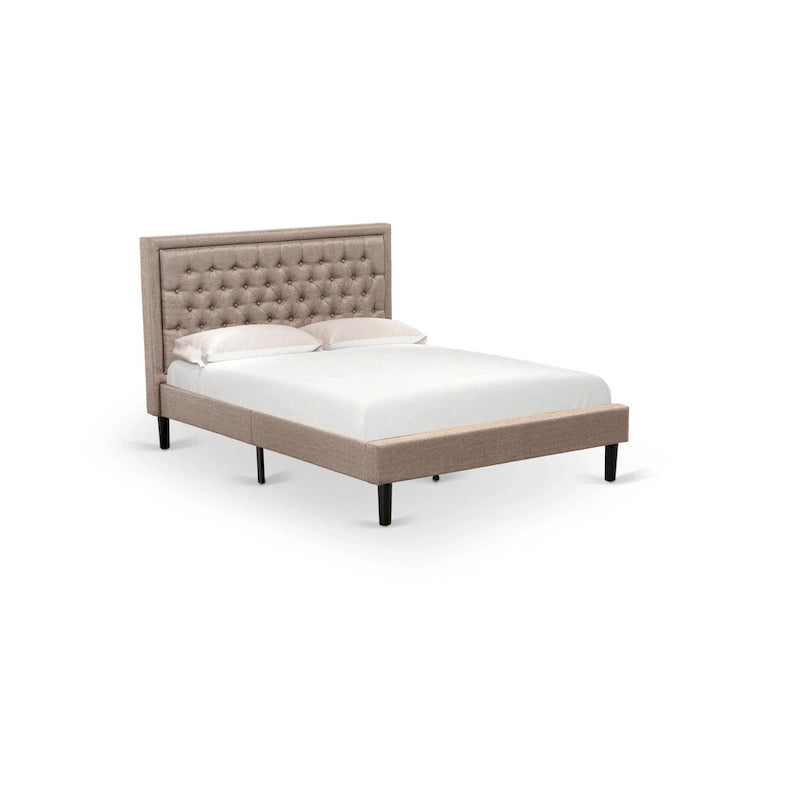 East West Furniture Platform Bed - Linen Fabric Bed - Headboard with Button Tufted Trim Design - (Size/Color options)