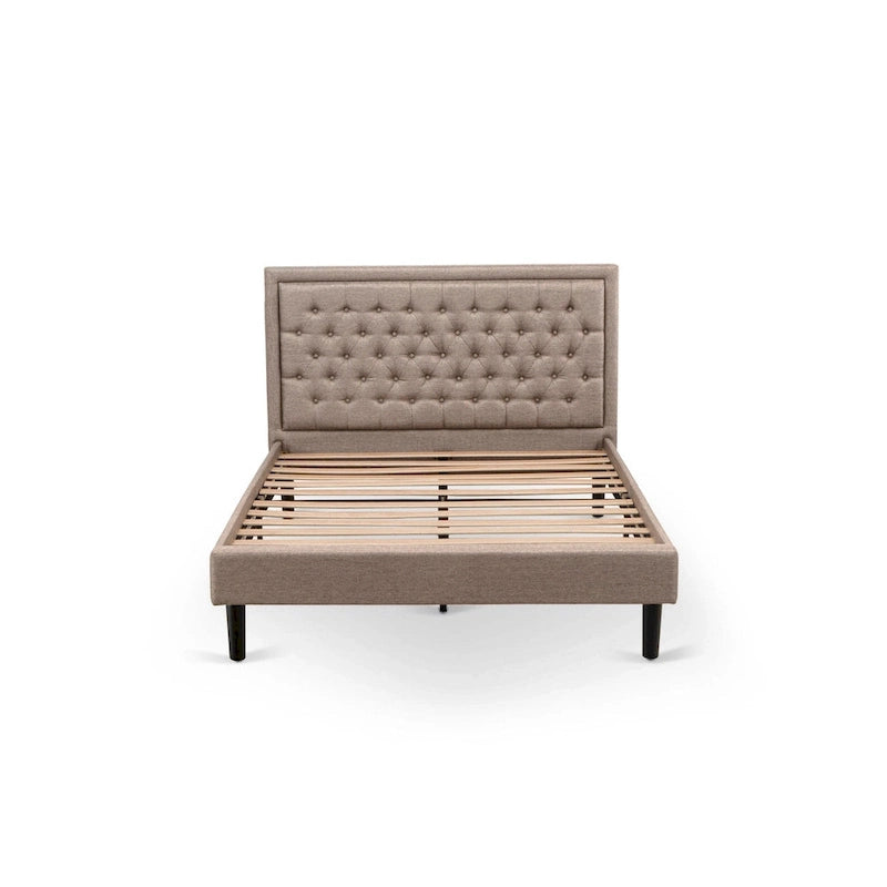 East West Furniture Platform Bed - Linen Fabric Bed - Headboard with Button Tufted Trim Design - (Size/Color options)