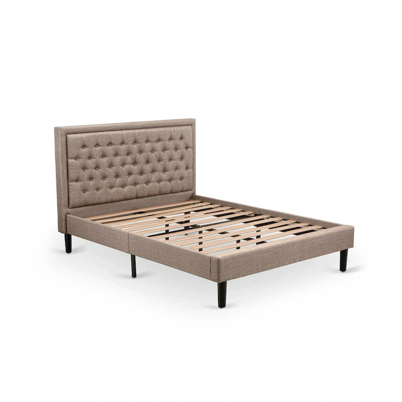 East West Furniture Platform Bed - Linen Fabric Bed - Headboard with Button Tufted Trim Design - (Size/Color options)