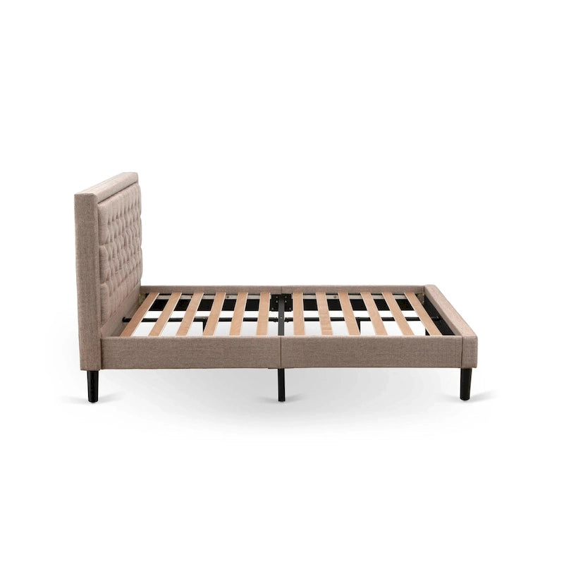East West Furniture Platform Bed - Linen Fabric Bed - Headboard with Button Tufted Trim Design - (Size/Color options)