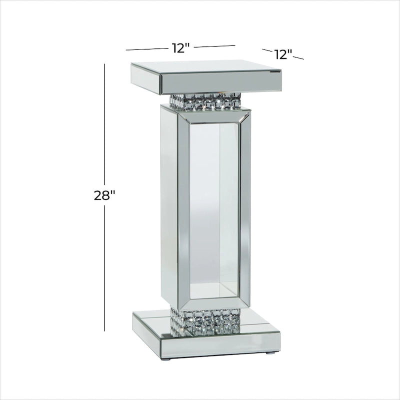 Glass Mirrored Pedestal Table - Silver - Roche River Decor - 12 Wx12 Lx28 H