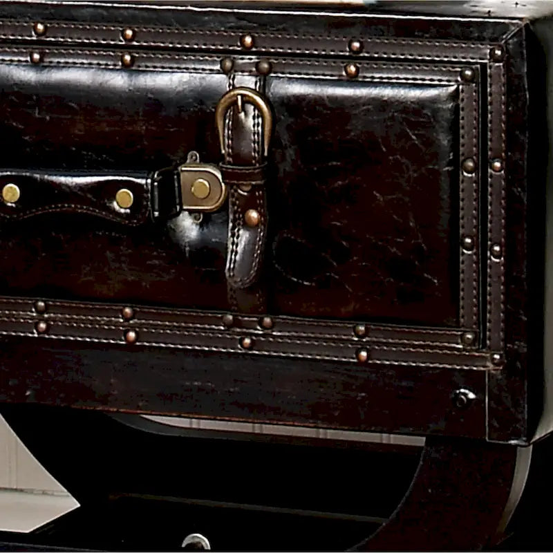 Faux Leather Vintage Style Single Drawer Accent Table with Curved Legs - Brown - Roche River Decor - 16W x 22L x 22H