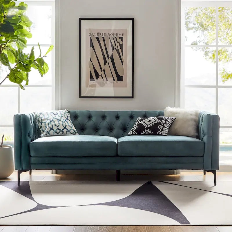 Calymne 84  Classic Square Arms Sofa with Button-Tufted Back by HULALA HOME