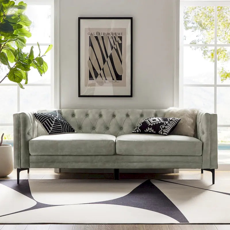 Calymne 84  Classic Square Arms Sofa with Button-Tufted Back by HULALA HOME