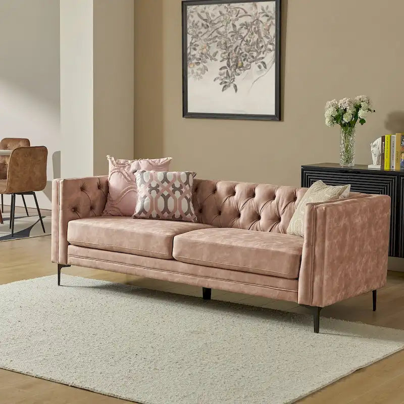 Calymne 84  Classic Square Arms Sofa with Button-Tufted Back by HULALA HOME