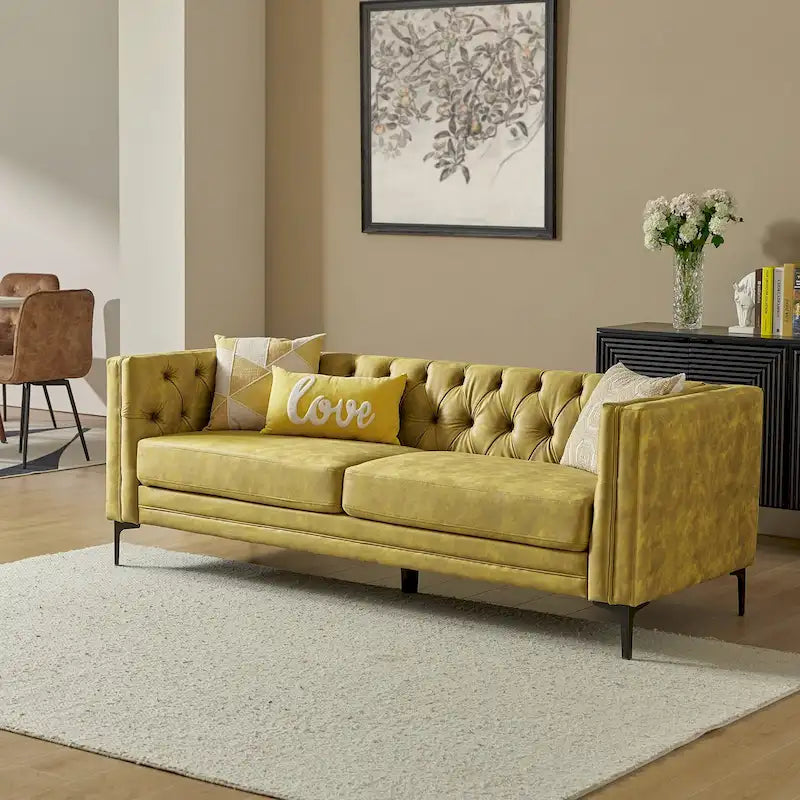 Calymne 84  Classic Square Arms Sofa with Button-Tufted Back by HULALA HOME