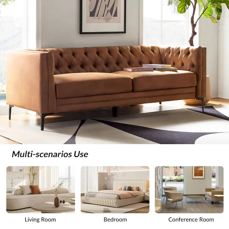Calymne 84  Classic Square Arms Sofa with Button-Tufted Back by HULALA HOME
