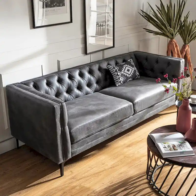 Calymne 84  Classic Square Arms Sofa with Button-Tufted Back by HULALA HOME