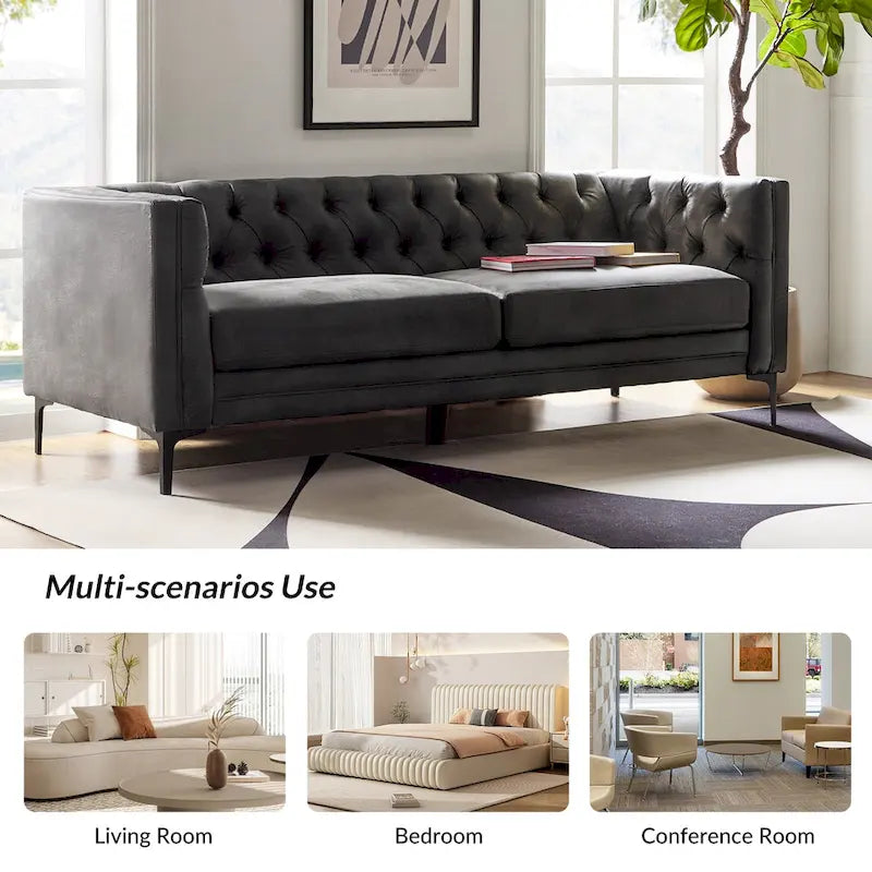 Calymne 84  Classic Square Arms Sofa with Button-Tufted Back by HULALA HOME