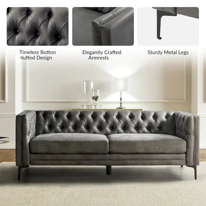 Calymne 84  Classic Square Arms Sofa with Button-Tufted Back by HULALA HOME