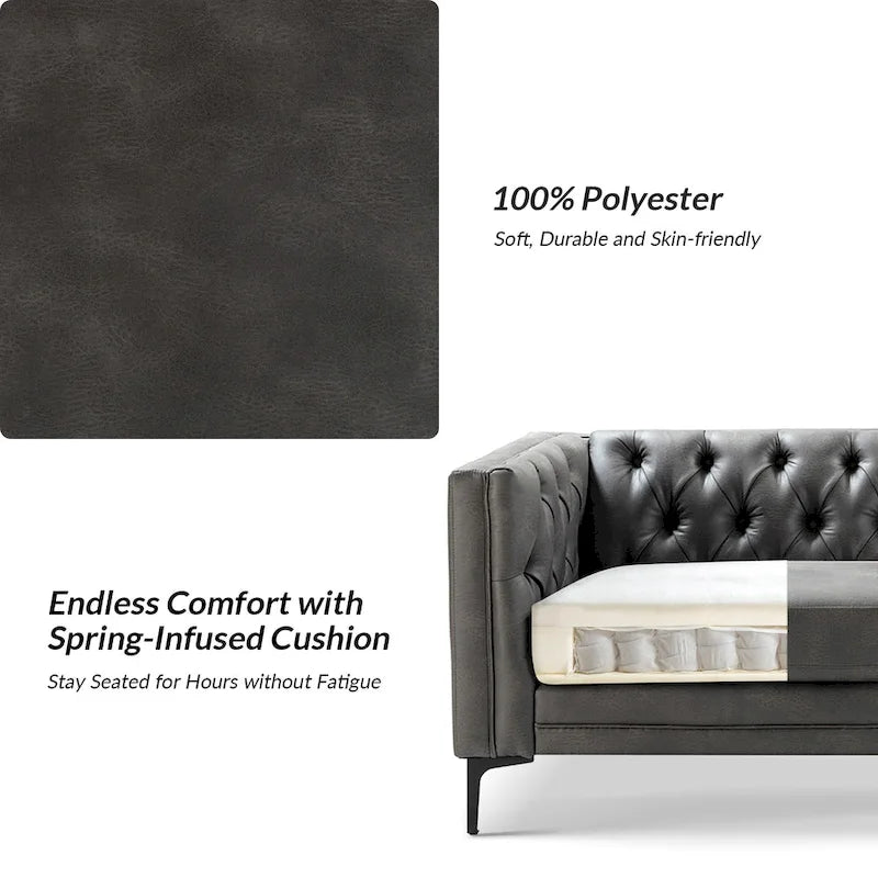 Calymne 84  Classic Square Arms Sofa with Button-Tufted Back by HULALA HOME