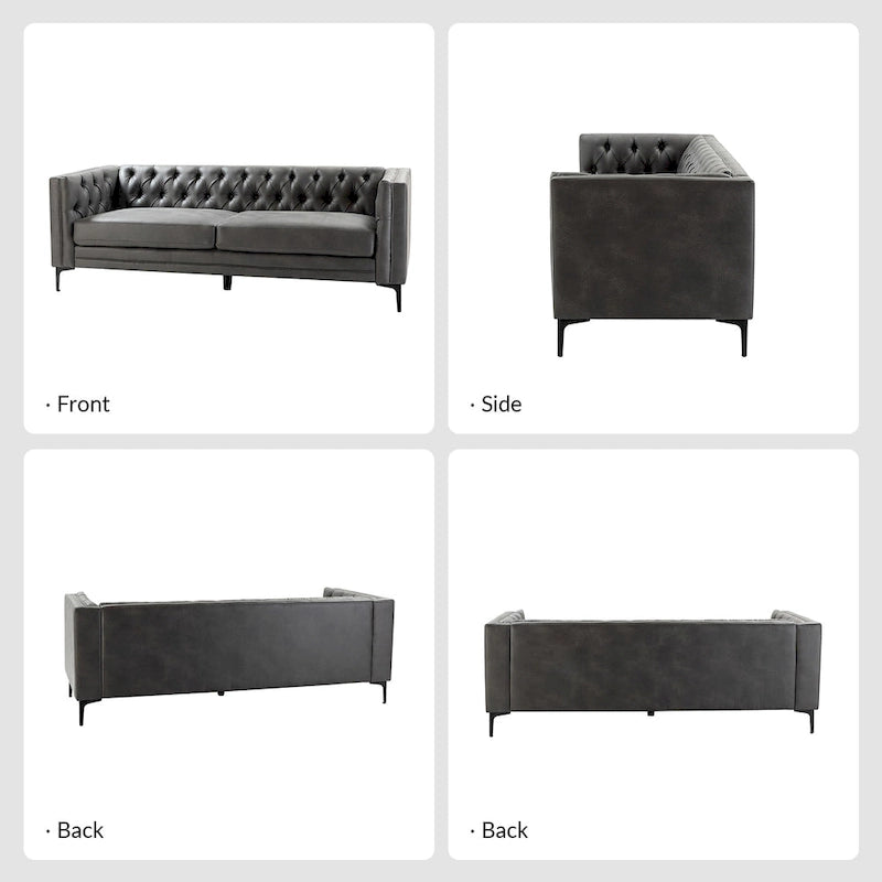 Calymne 84  Classic Square Arms Sofa with Button-Tufted Back by HULALA HOME