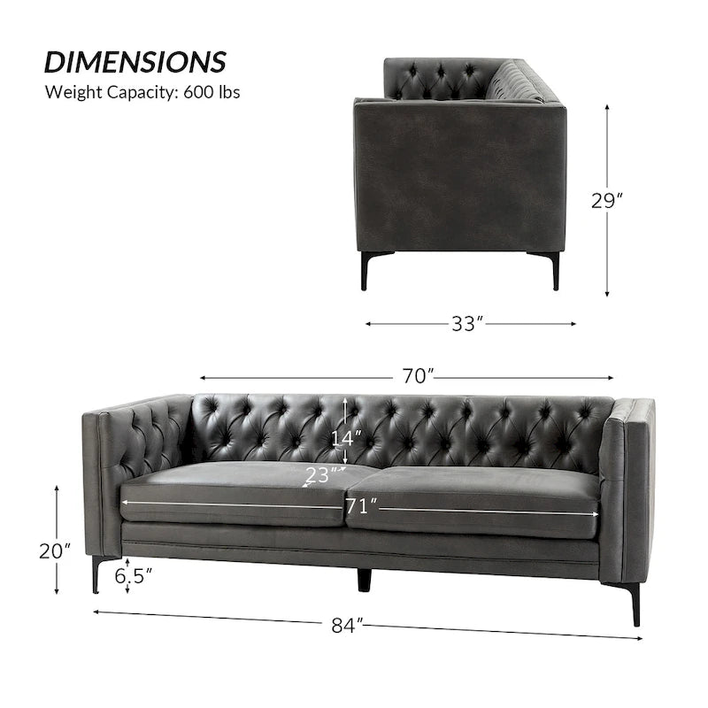 Calymne 84  Classic Square Arms Sofa with Button-Tufted Back by HULALA HOME