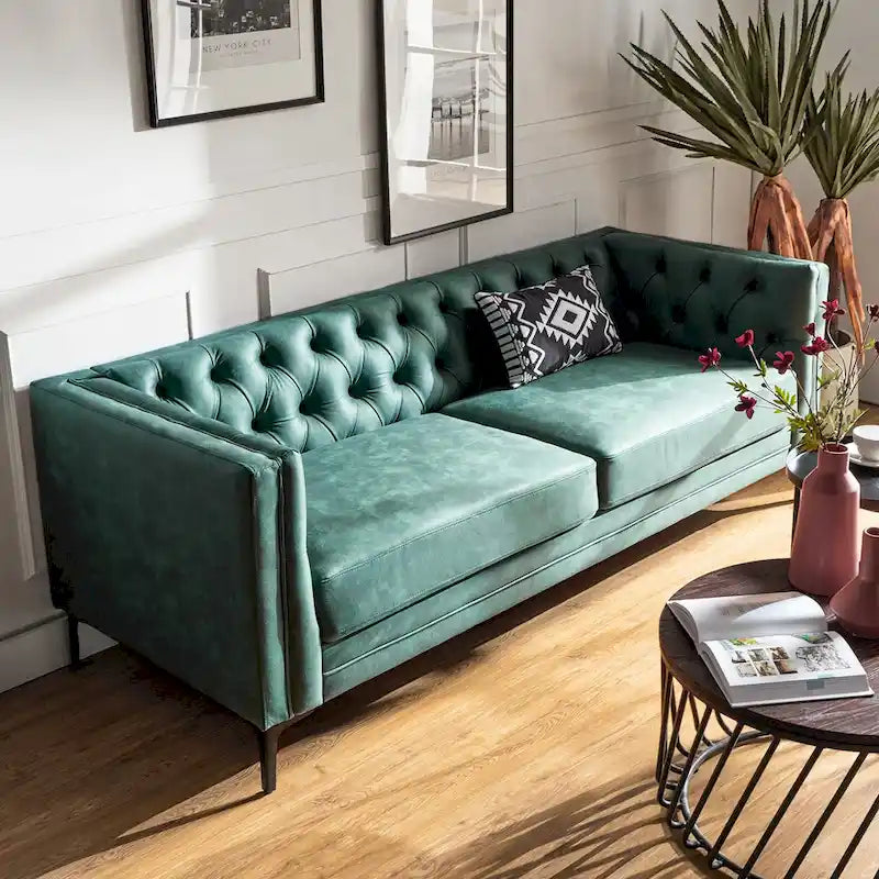 Calymne 84  Classic Square Arms Sofa with Button-Tufted Back by HULALA HOME