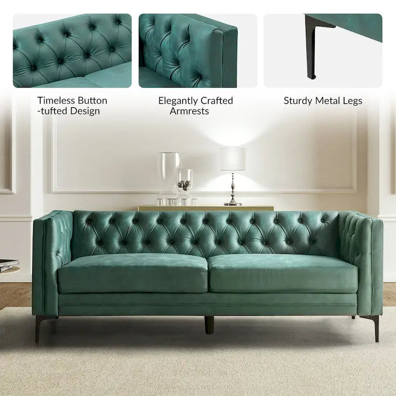 Calymne 84  Classic Square Arms Sofa with Button-Tufted Back by HULALA HOME