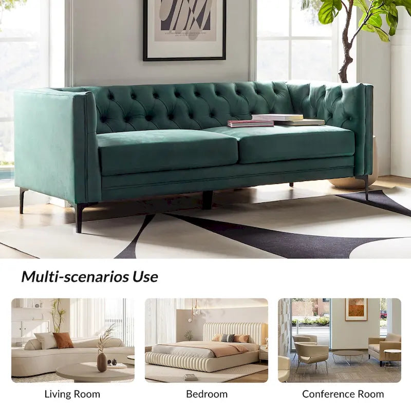 Calymne 84  Classic Square Arms Sofa with Button-Tufted Back by HULALA HOME