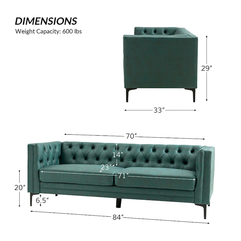 Calymne 84  Classic Square Arms Sofa with Button-Tufted Back by HULALA HOME