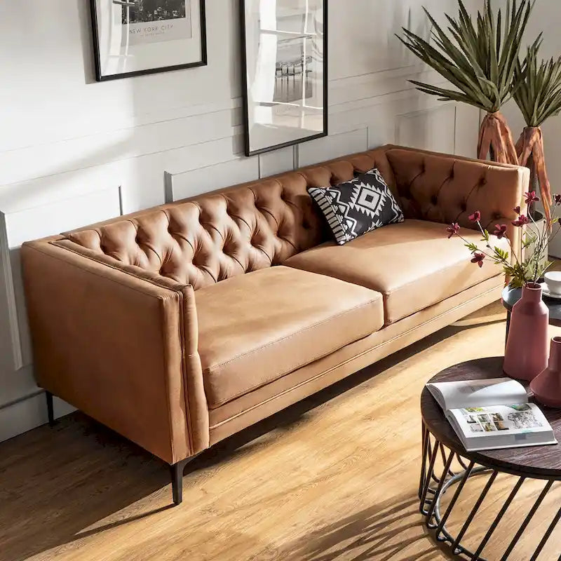 Calymne 84  Classic Square Arms Sofa with Button-Tufted Back by HULALA HOME