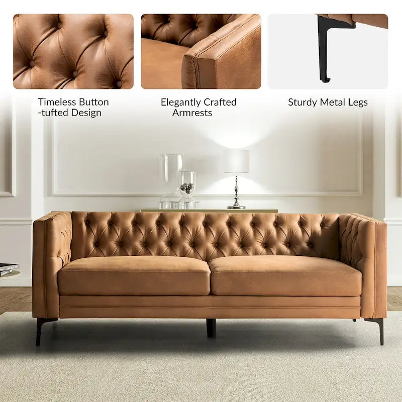 Calymne 84  Classic Square Arms Sofa with Button-Tufted Back by HULALA HOME
