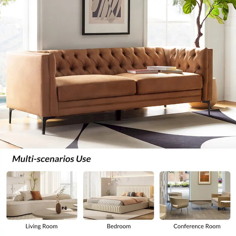 Calymne 84  Classic Square Arms Sofa with Button-Tufted Back by HULALA HOME