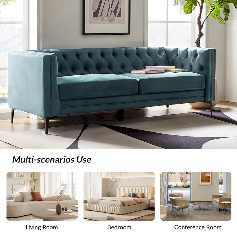 Calymne 84  Classic Square Arms Sofa with Button-Tufted Back by HULALA HOME