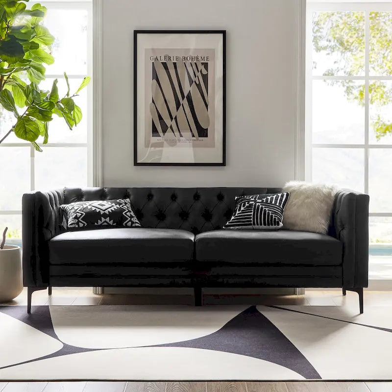 Calymne 84  Classic Square Arms Sofa with Button-Tufted Back by HULALA HOME