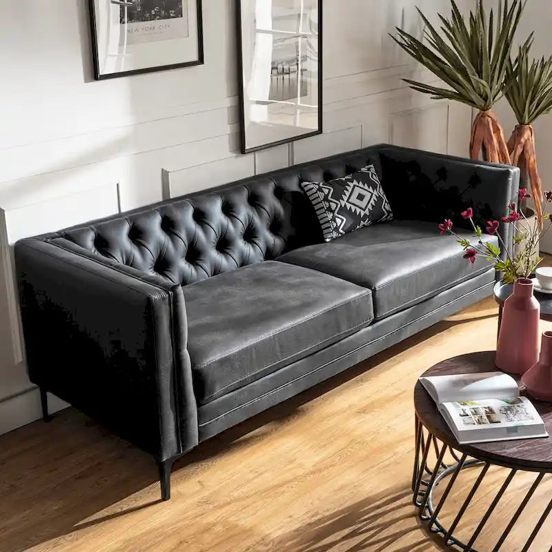 Calymne 84  Classic Square Arms Sofa with Button-Tufted Back by HULALA HOME