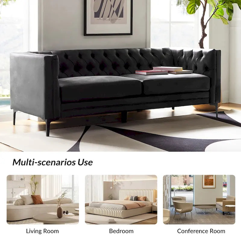 Calymne 84  Classic Square Arms Sofa with Button-Tufted Back by HULALA HOME