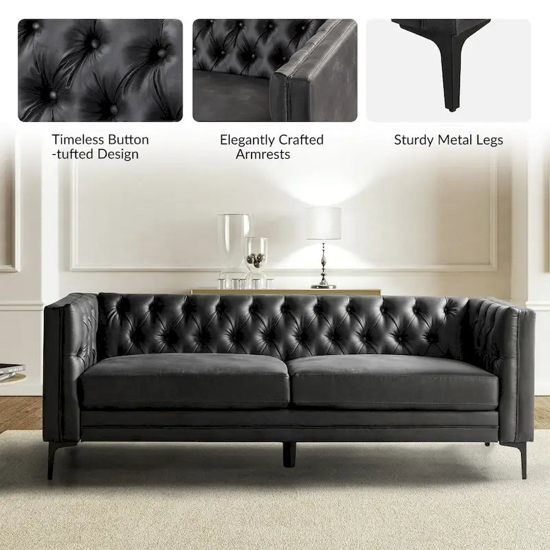 Calymne 84  Classic Square Arms Sofa with Button-Tufted Back by HULALA HOME