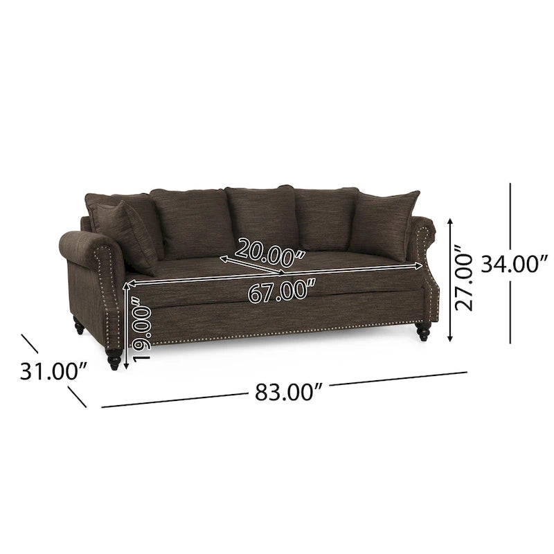 Manbow Fabric Pillowback 3 Seater Sofa with Nailhead Trim by Christopher Knight Home