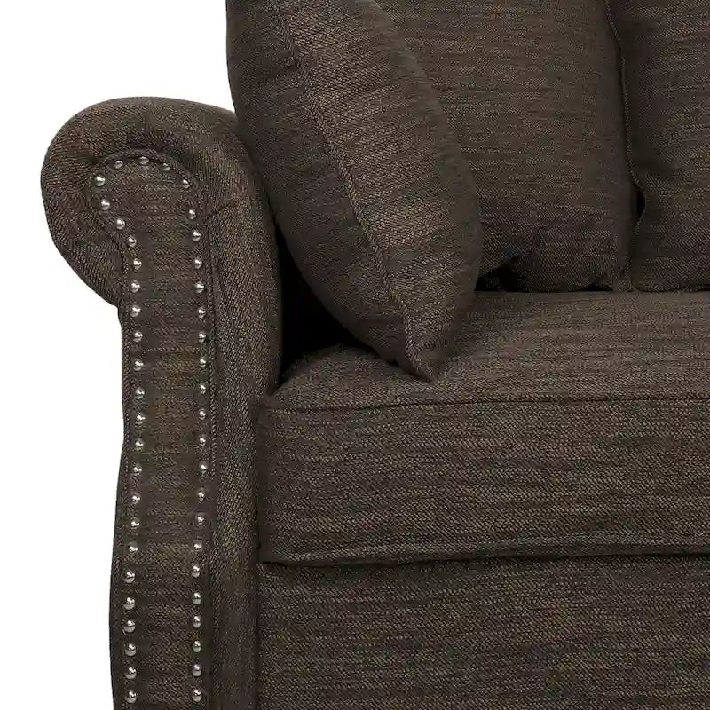 Manbow Fabric Pillowback 3 Seater Sofa with Nailhead Trim by Christopher Knight Home