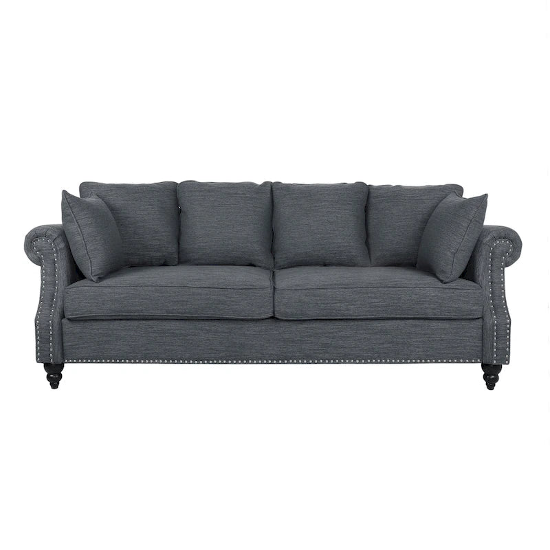 Manbow Fabric Pillowback 3 Seater Sofa with Nailhead Trim by Christopher Knight Home
