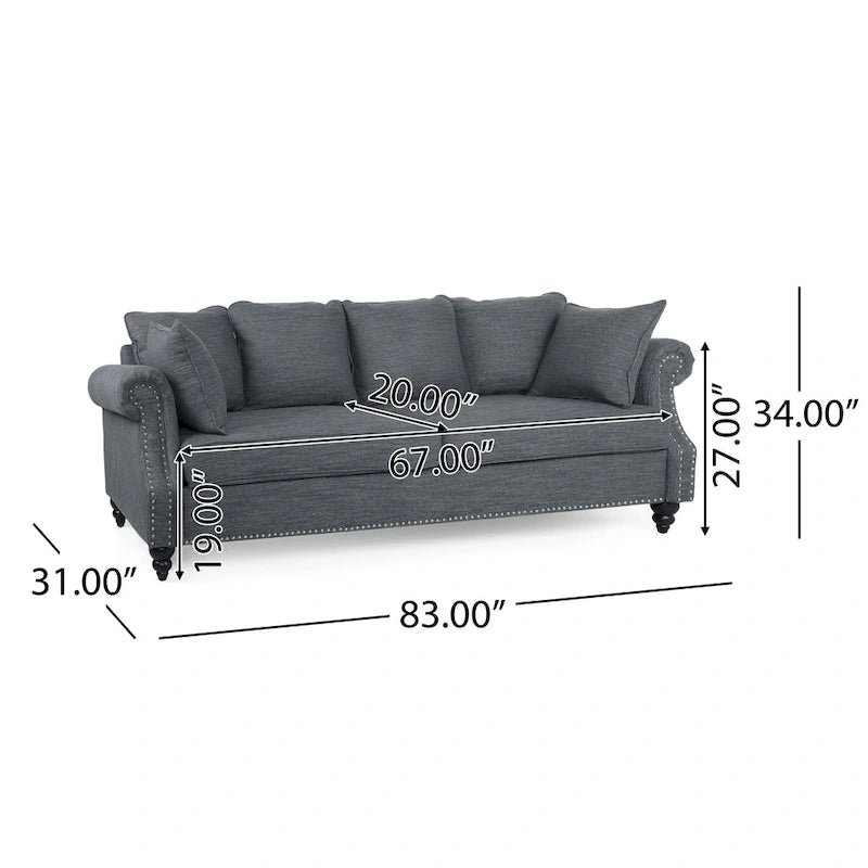 Manbow Fabric Pillowback 3 Seater Sofa with Nailhead Trim by Christopher Knight Home