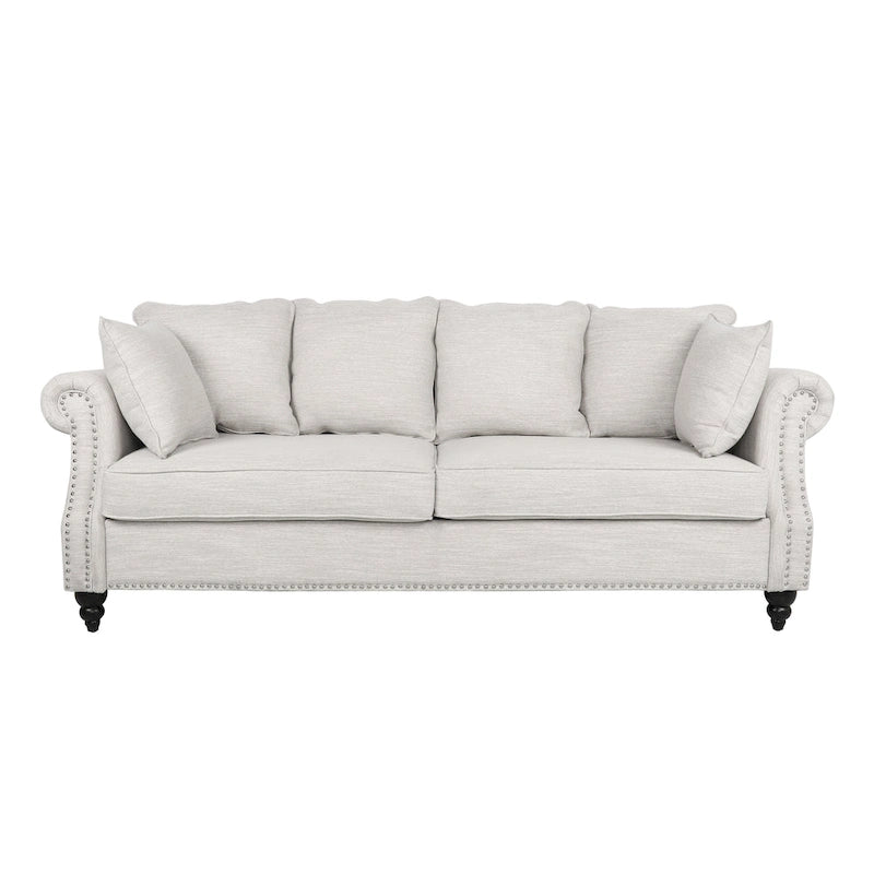 Manbow Fabric Pillowback 3 Seater Sofa with Nailhead Trim by Christopher Knight Home