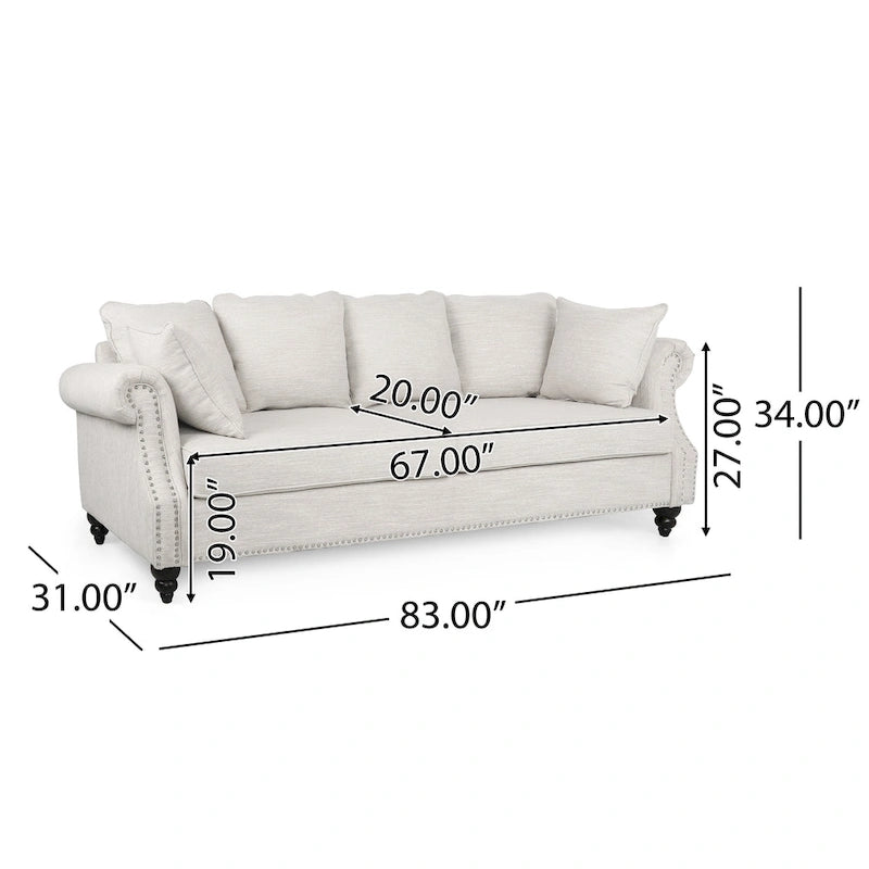 Manbow Fabric Pillowback 3 Seater Sofa with Nailhead Trim by Christopher Knight Home