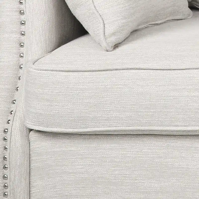 Manbow Fabric Pillowback 3 Seater Sofa with Nailhead Trim by Christopher Knight Home