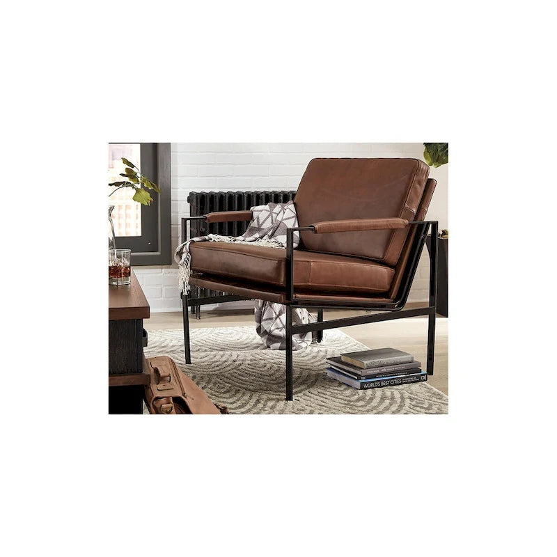 Signature Design by Ashley Puckman Mid Century Modern Leather Accent Chair - 29  W x 31.5  D x 34.25  H