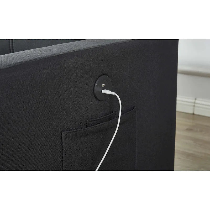 Linen Sectional Sofa Reversible Chaise with Pull out Sleeper