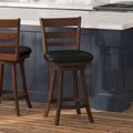 Ladderback Wooden Counter Height Stool with Upholstered Seat