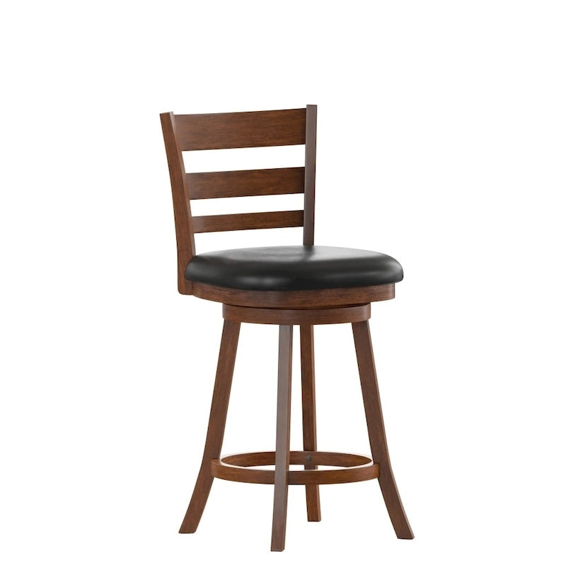 Ladderback Wooden Counter Height Stool with Upholstered Seat